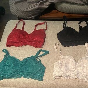 Lace Bralette Set - Red, Black, Teal, White